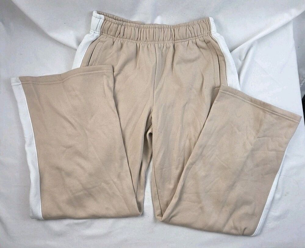 Tan Wide-Leg Track Sweatpants with White Side Stripe